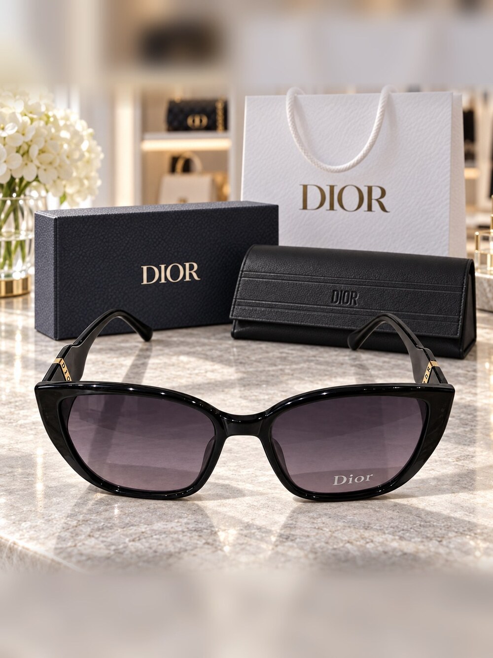 Dior Black Cat Eye Gradient Sunglasses